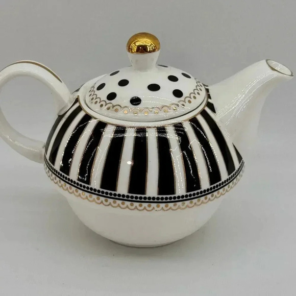Grace Other - Grace Teaware Black Josephine Stripes & Dots Fine Porcelain Teapot Replacement
